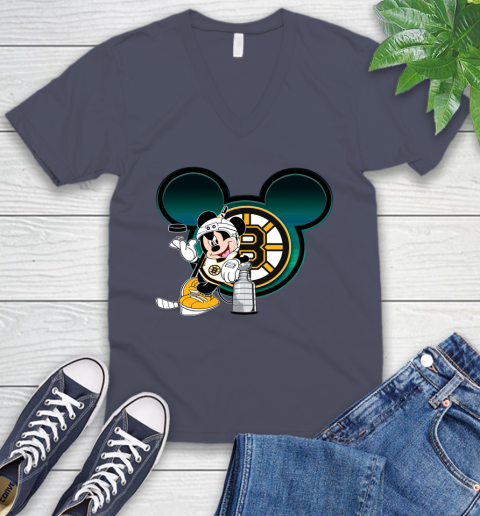 NHL Boston Bruins Stanley Cup Mickey Mouse Disney Hockey T Shirt V-Neck T-Shirt 9
