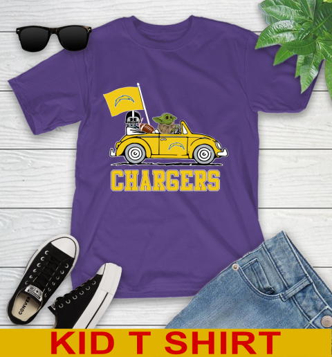 NFL Football Los Angeles Chargers Darth Vader Baby Yoda Driving Star Wars Shirt Youth T-Shirt 4