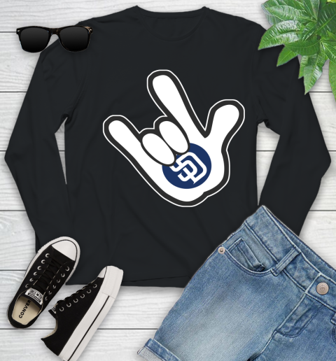 San Diego Padres MLB Baseball Mickey Rock Hand Disney Youth Long Sleeve 2