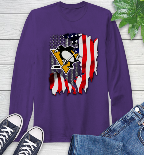 Pittsburgh Penguins NHL Hockey American Flag Long Sleeve T-Shirt 5