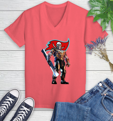 NFL Thanos Gauntlet Avengers Endgame Football Tampa Bay Buccaneers Women's V-Neck T-Shirt 6