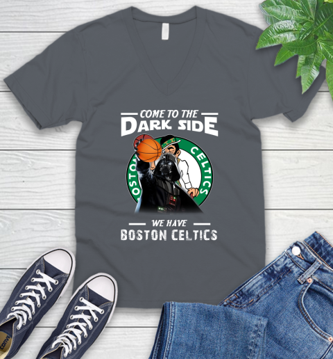 NBA Come To The Dark Side We Have Boston Celtics Star Wars Darth Vader Basketball V-Neck T-Shirt 4