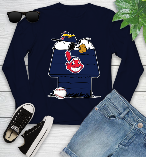 MLB Cleveland Indians Snoopy Woodstock The Peanuts Movie Baseball T Shirt Youth Long Sleeve 3