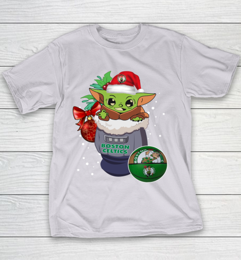 Boston Celtics Christmas Baby Yoda Star Wars Funny Happy NBA Youth T-Shirt 5