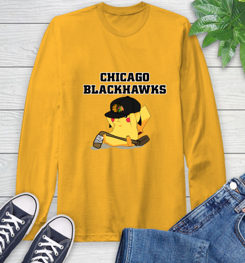 NHL Pikachu Hockey Sports Chicago Blackhawks Long Sleeve T-Shirt 3