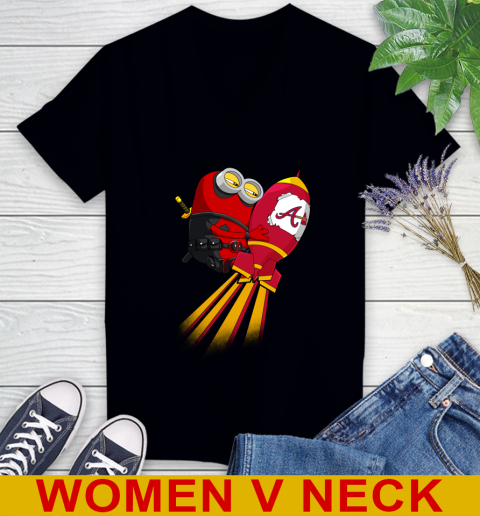 MLB Baseball Atlanta Braves Deadpool Minion Marvel Shirt Women's V-Neck T-Shirt
