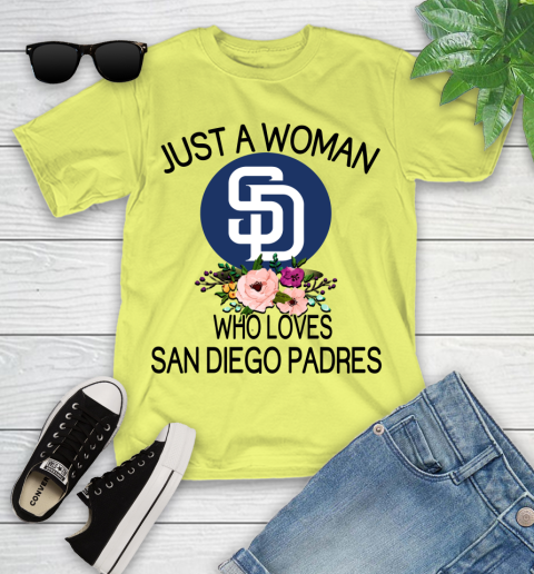 MLB Just A Woman Who Loves San Diego Padres Baseball Sports Youth T-Shirt 5