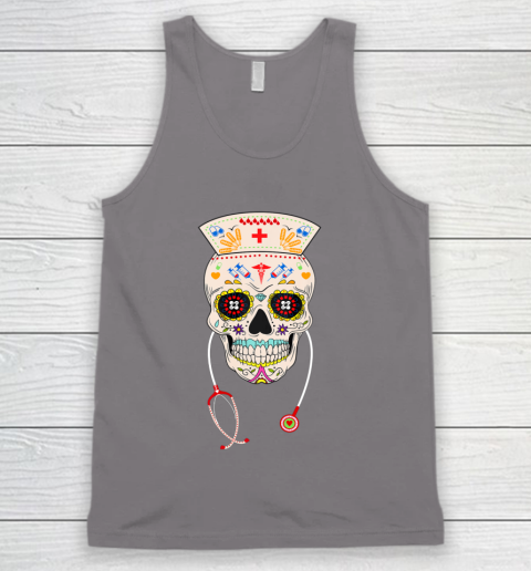 Nurse Sugar Skull Shirt Halloween Day Of The Dead Dia De Los Tank Top 6
