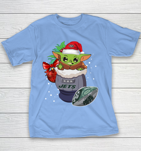 New York Jets Christmas Baby Yoda Star Wars Funny Happy NFL Youth T-Shirt 10