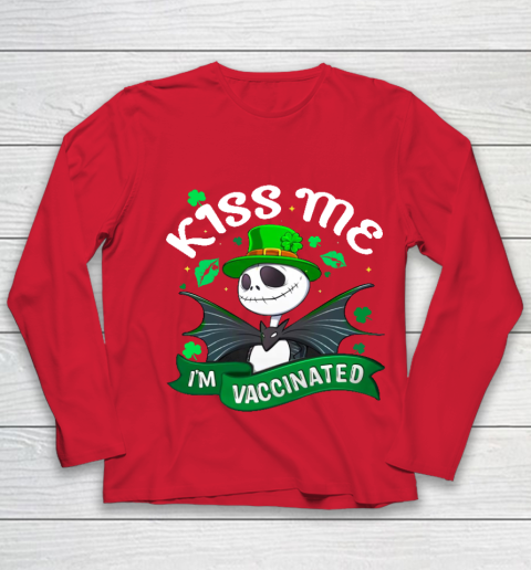 Kiss Me I'm Vaccinated Patrick's Day Jack Skellington Youth Long Sleeve 8