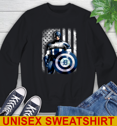 Detroit Tigers MLB Baseball Captain America Marvel Avengers American Flag Shirt Sweatshirt