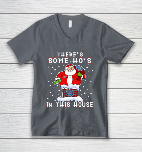 Oklahoma City Thunder Christmas There Is Some Hos In This House Santa Stuck In The Chimney NBA V-Neck T-Shirt 4