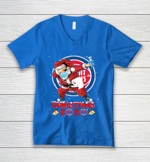 Detroit Pistons Funny Santa Claus Dabbing Christmas 2020 NBA V-Neck T-Shirt 5