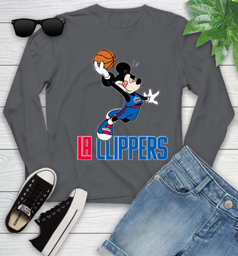 NBA Basketball LA Clippers Cheerful Mickey Mouse Shirt Youth Long Sleeve 8