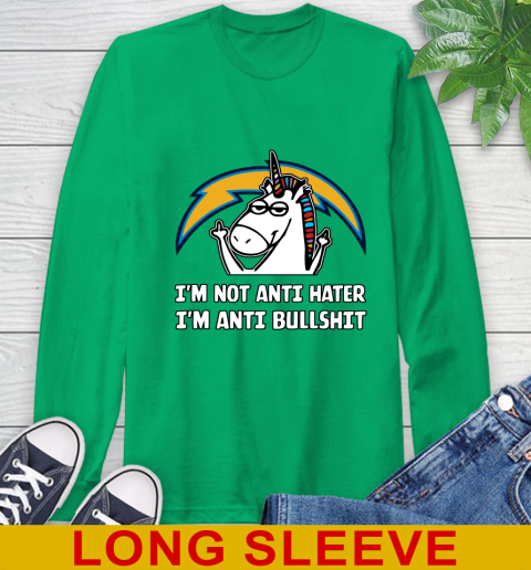 Los Angeles Chargers NFL Football Unicorn I'm Not Anti Hater I'm Anti Bullshit Long Sleeve T-Shirt 7