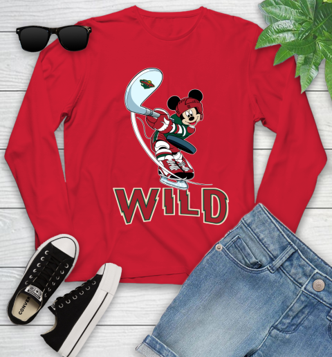 NHL Hockey Minnesota Wild Cheerful Mickey Mouse Shirt Youth Long Sleeve 11