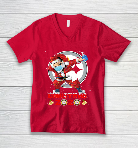 Pittsburgh Steelers Funny Santa Claus Dabbing Christmas 2020 NFL V-Neck T-Shirt 6