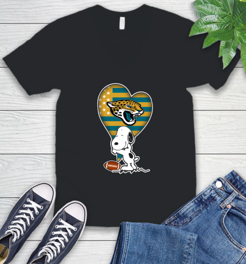 Jacksonville Jaguars NFL Football The Peanuts Movie Adorable Snoopy V-Neck T-Shirt 2