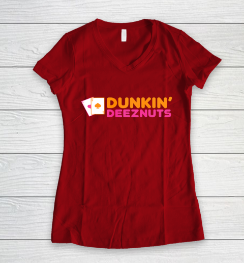 Dunkin Deez Nuts Pocket Aces Women's V-Neck T-Shirt 6