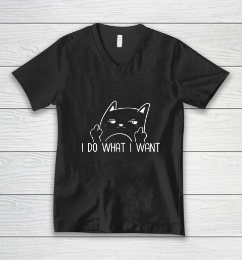 I Do What I Want Funny Adult Humour Cat Middle Finger Meme V-Neck T-Shirt