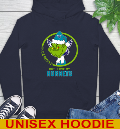 Charlotte Hornets NBA Christmas Grinch I Hate People But I Love My Favorite Basketball Team Hoodie 4