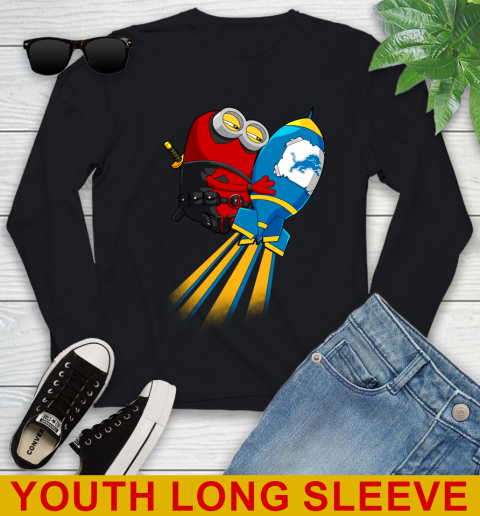 NFL Football Detroit Lions Deadpool Minion Marvel Shirt Youth Long Sleeve