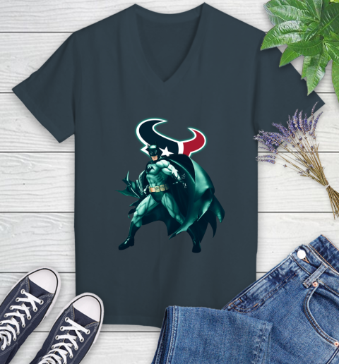 NFL Batman Football Sports Houston Texans Women's V-Neck T-Shirt 8