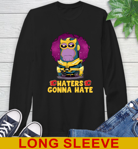 NHL Hockey Calgary Flames Haters Gonna Hate Thanos Minion Marvel Shirt Long Sleeve T-Shirt 3 NHL Hockey Calgary Flames Haters Gonna Hate Thanos Minion Marvel Shirt Long Sleeve T-Shirt - Image 3