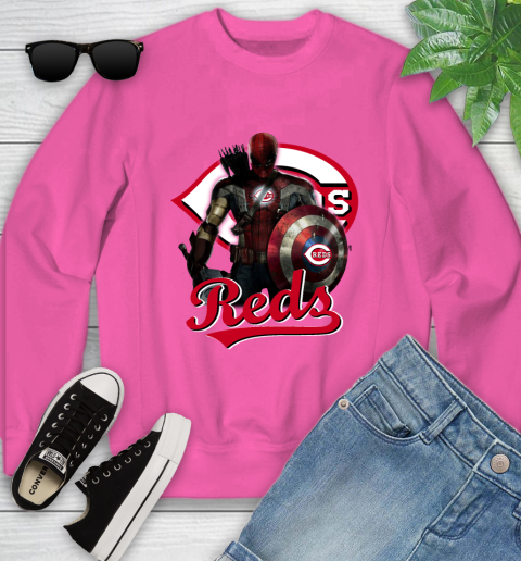 MLB Captain America Thor Spider Man Hawkeye Avengers Endgame Baseball Cincinnati Reds Youth Sweatshirt 7