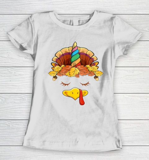 Unicorn Turkey Face Girls Women Thanksgiving Gifts Women's T-Shirt