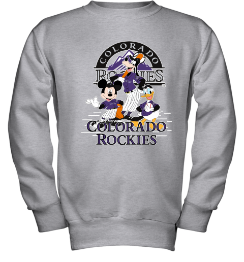 Colorado Rockies Mickey Donald And Goofy Baseball Youth Sweatshirt