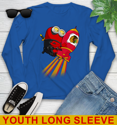 NHL Hockey Chicago Blackhawks Deadpool Minion Marvel Shirt Youth Long Sleeve 10