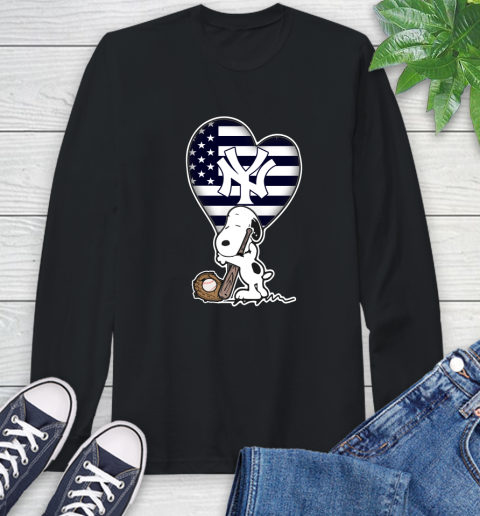 New York Yankees MLB Baseball The Peanuts Movie Adorable Snoopy Long Sleeve T-Shirt 2