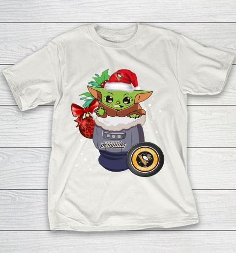 Pittsburgh Penguins Christmas Baby Yoda Star Wars Funny Happy NHL Youth T-Shirt 3