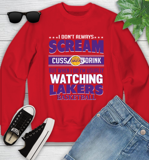 Los Angeles Lakers NBA Basketball I Scream Cuss Drink When I'm Watching My Team Youth Sweatshirt 8