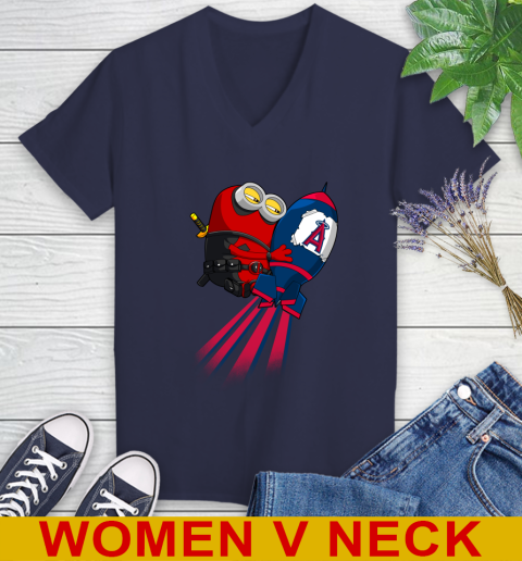 MLB Baseball Los Angeles Angels Deadpool Minion Marvel Shirt Women's V-Neck T-Shirt 12