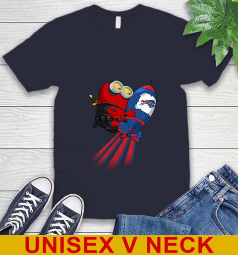 NFL Football Buffalo Bills Deadpool Minion Marvel Shirt V-Neck T-Shirt 2