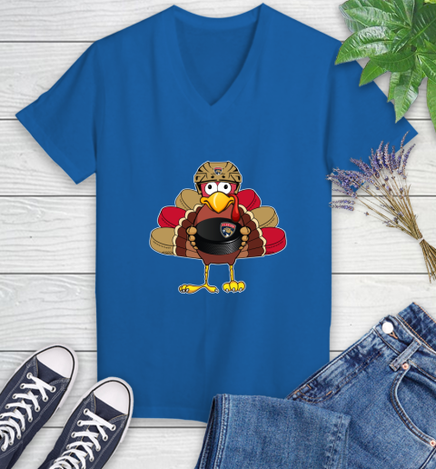 Florida Panthers Turkey Thanksgiving Day Women's V-Neck T-Shirt 10