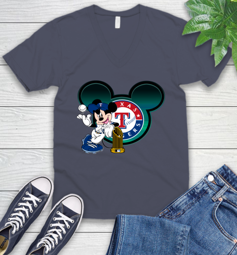 MLB Texas Rangers The Commissioner's Trophy Mickey Mouse Disney V-Neck T-Shirt 9