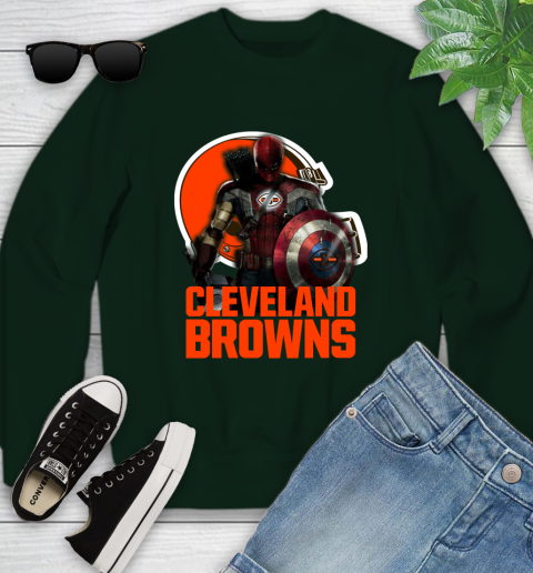 NFL Captain America Thor Spider Man Hawkeye Avengers Endgame Football Cleveland Browns Youth Sweatshirt 10