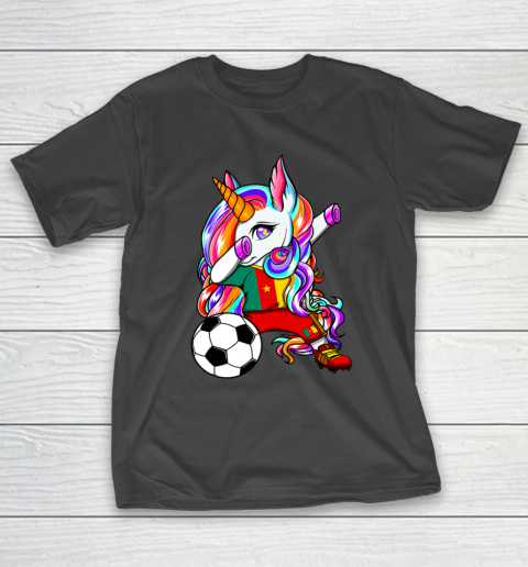 Dabbing Unicorn Cameroon Soccer Fans Jersey Flag Football T-Shirt 2