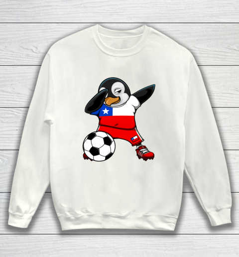 Dabbing Penguin Chile Soccer Fans Jersey Flag Football Lover Long Sweatshirt