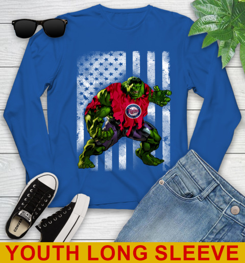 Minnesota Twins Hulk Marvel Avengers MLB Baseball American Flag Youth Long Sleeve 10