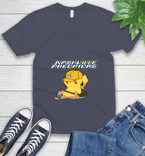 NHL Pikachu Hockey Sports Nashville Predators V-Neck T-Shirt 8
