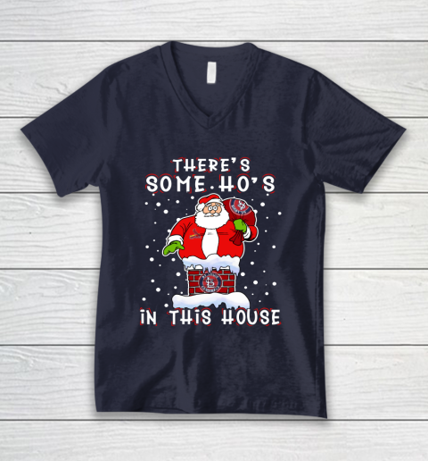St.Louis Cardinals Christmas There Is Some Hos In This House Santa Stuck In The Chimney MLB V-Neck T-Shirt 2