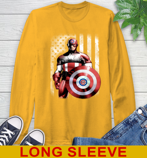 Chicago Cubs MLB Baseball Captain America Marvel Avengers American Flag Shirt Long Sleeve T-Shirt 2