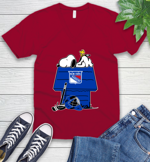 New York Rangers NHL Hockey Snoopy Woodstock The Peanuts Movie V-Neck T-Shirt 8
