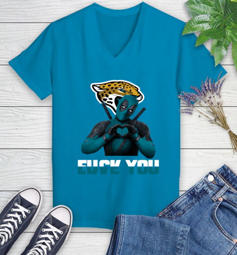NHL Jacksonville Jaguars Deadpool Love You Fuck You Football Sports Women's V-Neck T-Shirt 7