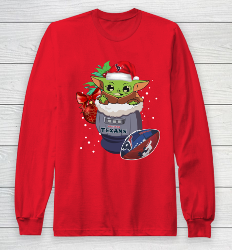 Houston Texans Christmas Baby Yoda Star Wars Funny Happy NFL Long Sleeve T-Shirt 10