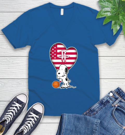 Houston Rockets NBA Basketball The Peanuts Movie Adorable Snoopy V-Neck T-Shirt 6